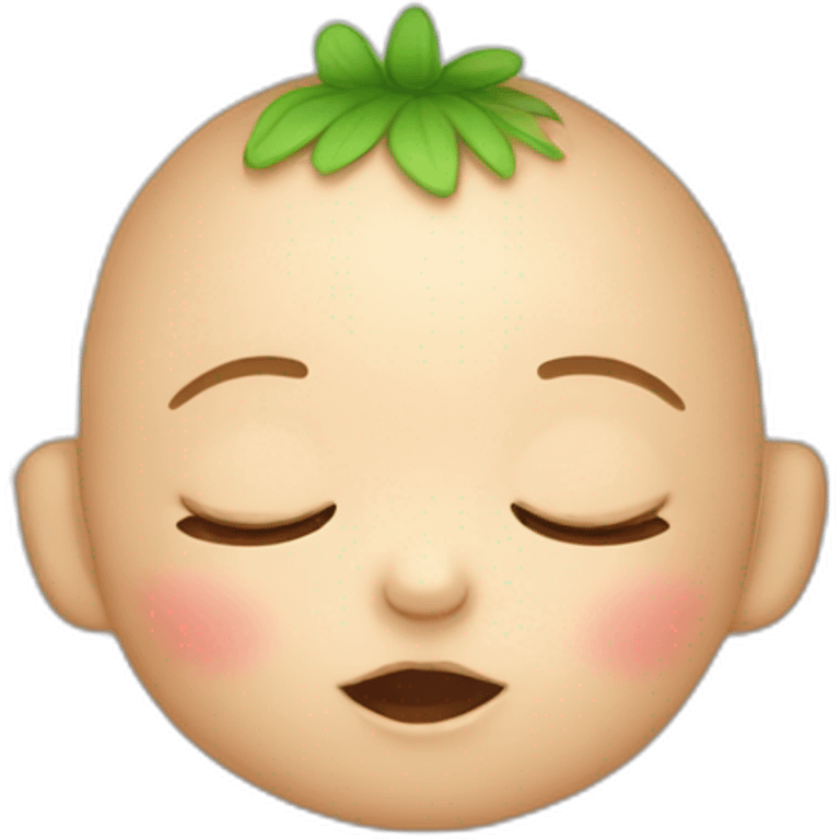 Baby face sleeping with eyes closed with a strawberry on top of the head emoji