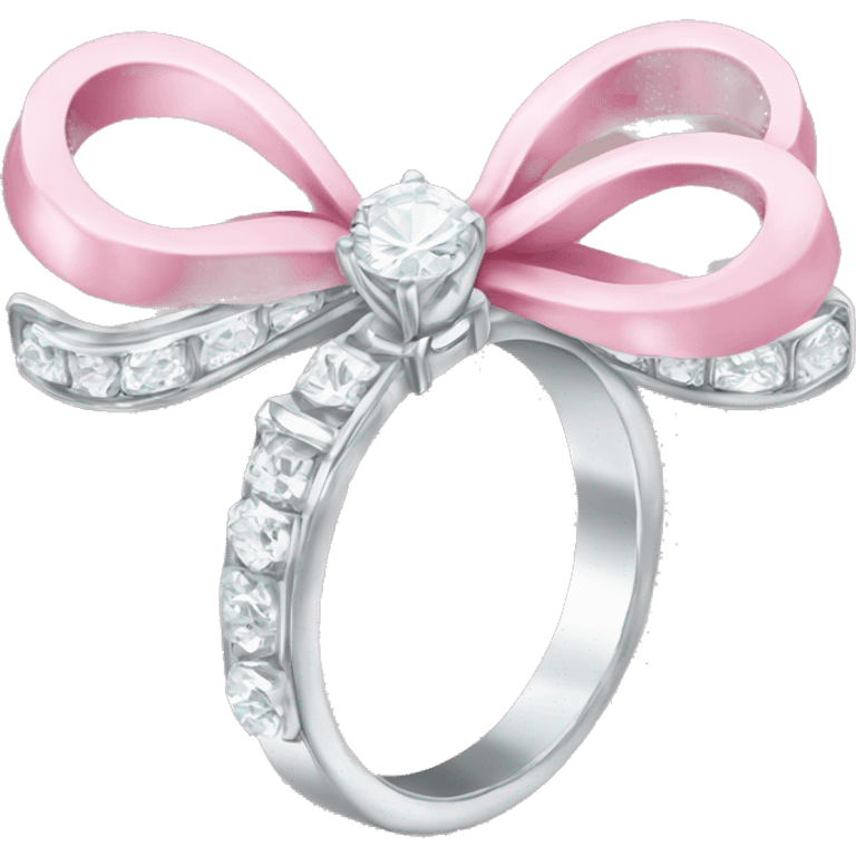 Silver diamond ring with a bow in light pink emoji