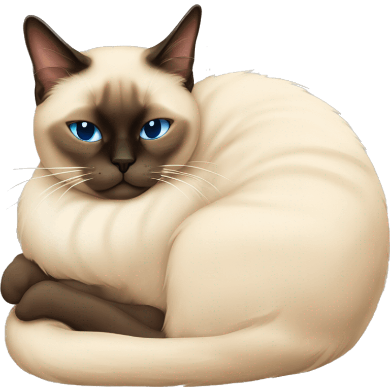 fluffy siamese cat curled up sleeping emoji