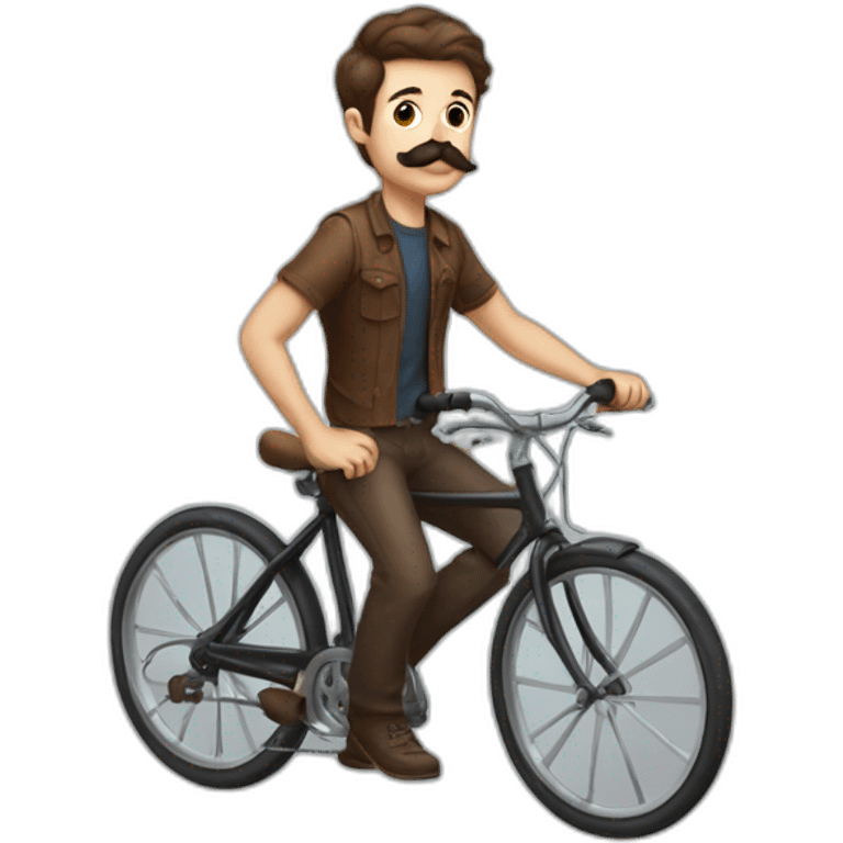 young Man with handlebar moustache on a bike,brown hair and brown moustache emoji