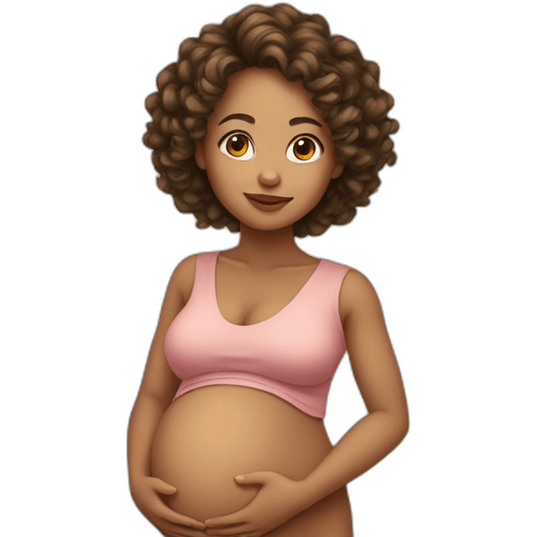 mixed race woman long curly hair pregnant enjoy emoji