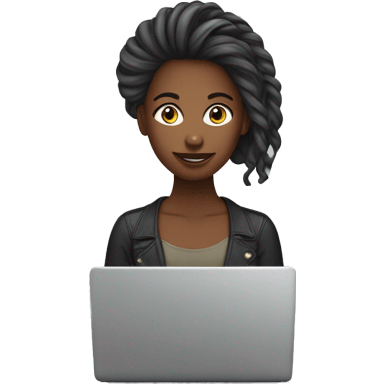 Female Graphic designer working in laptop having her hair in a pun emoji