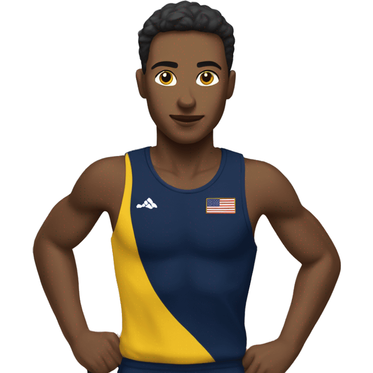 track runner with navy blue and yellow uniform emoji