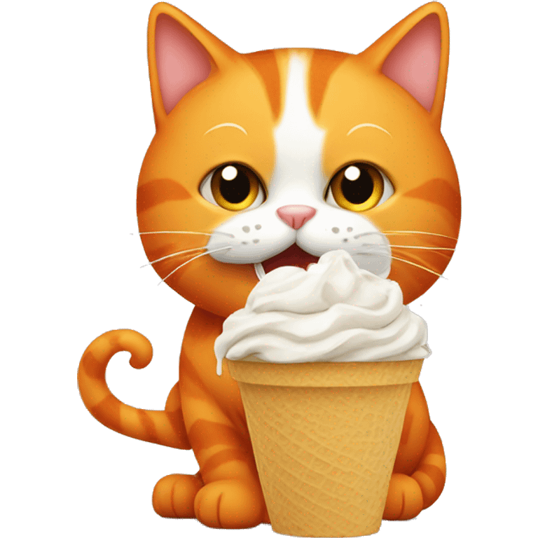 An orange cat eating icecream and drinking coffe emoji