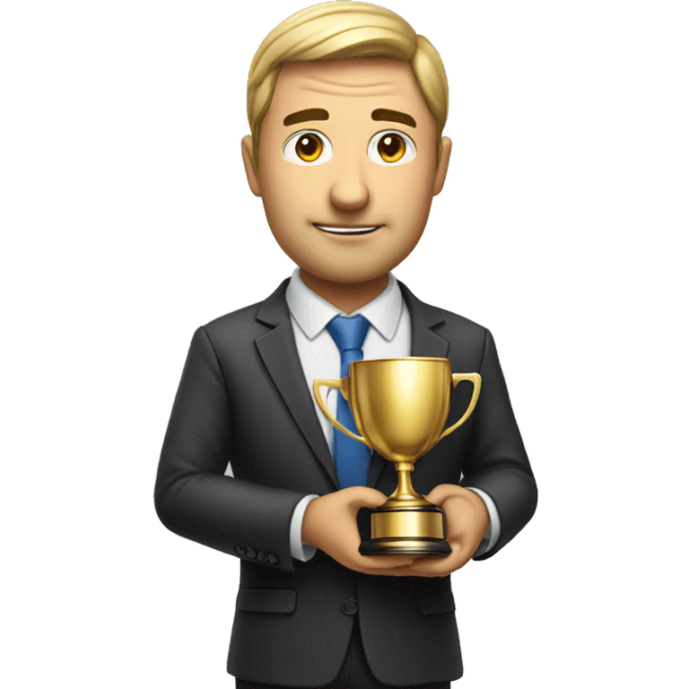 Photorealistic serious businessman with trophy in his hand emoji