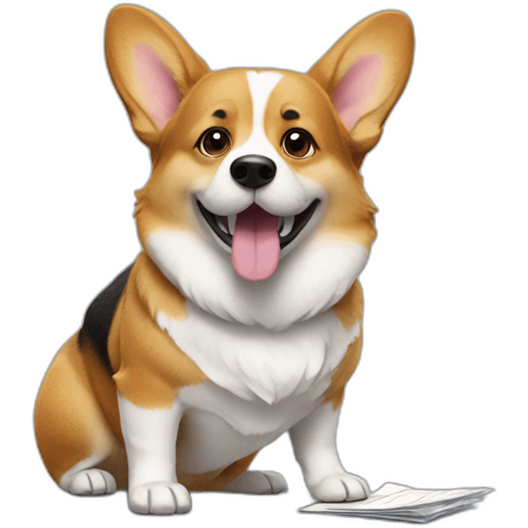 Corgi doing taxes emoji