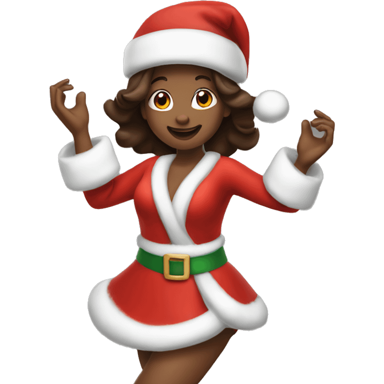 Brunette Santa  girl dances  emoji