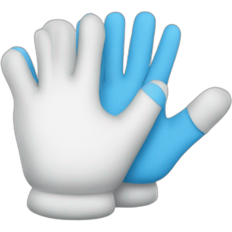 Deux gants blancs souriants, il y a dessiné en bleu un signe mystérieux maçonnique bleu de deux équerres inversées.  emoji