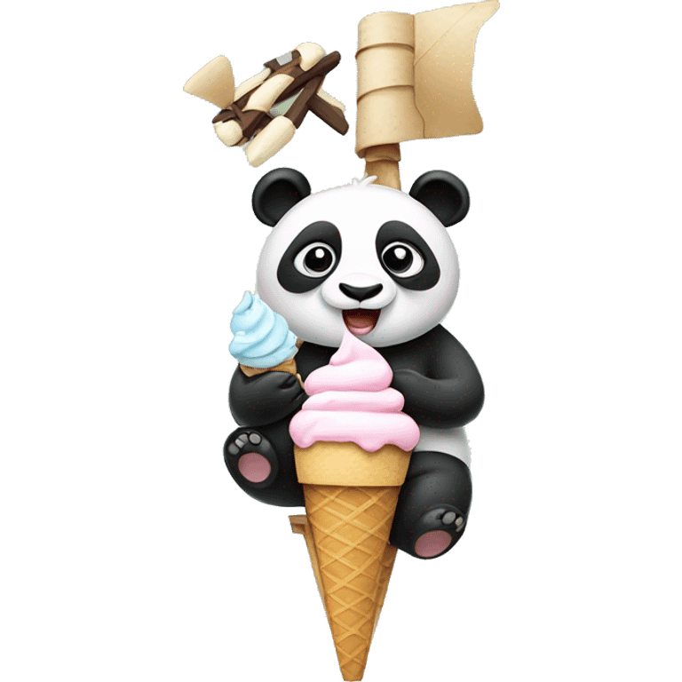 Panda eating ice cream and sitting on a windmill emoji