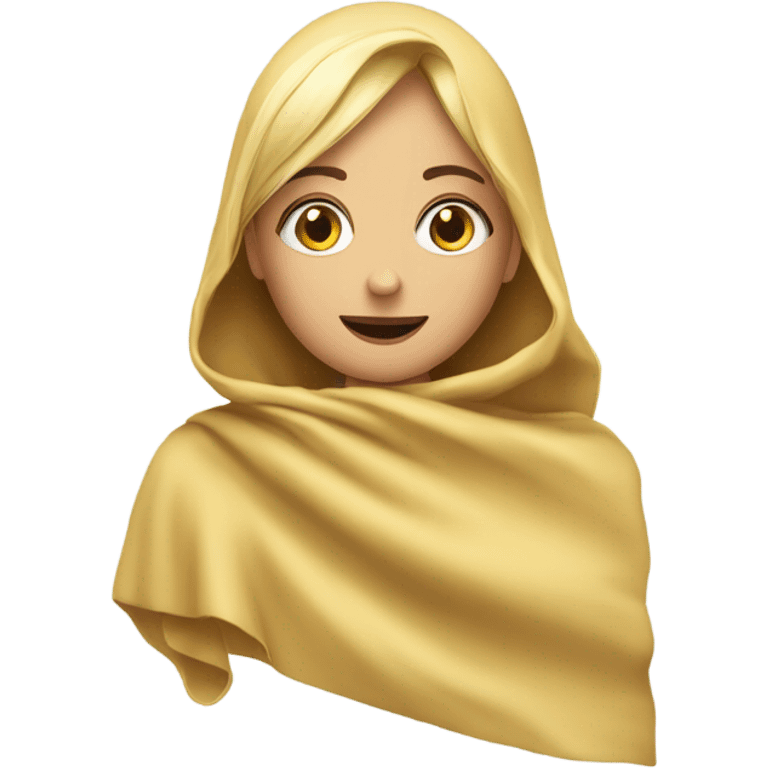 Chica rubia tapada con una manta que le llega hasta la cabeza  emoji