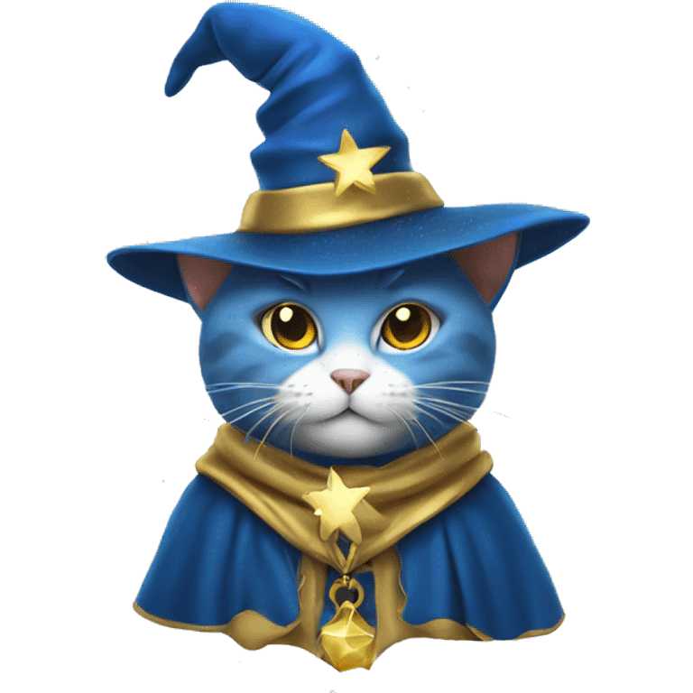 Cat wizard in blue with gold stars emoji