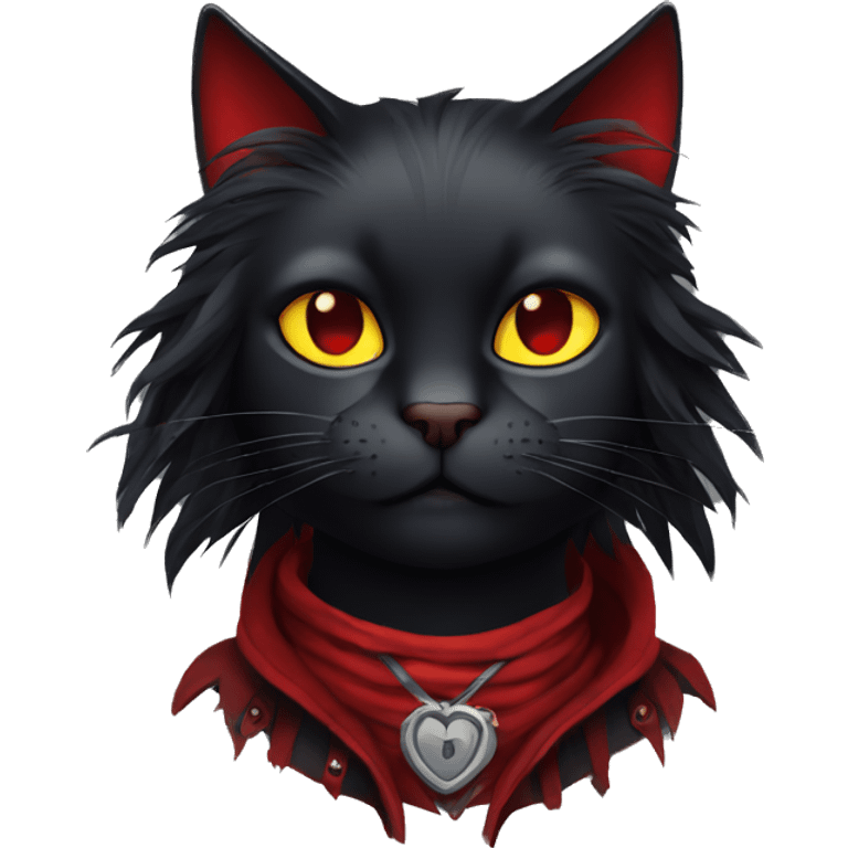 Edgy Black Cat with Long Emo Hair with Red Streaks emoji