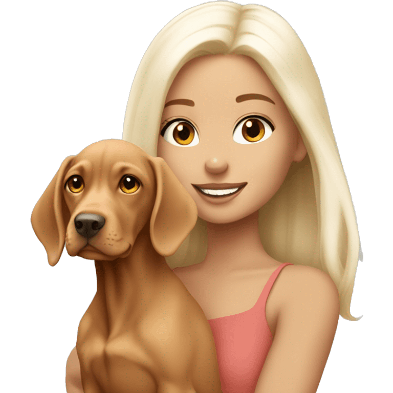 Pretty tan girl with long white blonde hair with vizsla puppy emoji