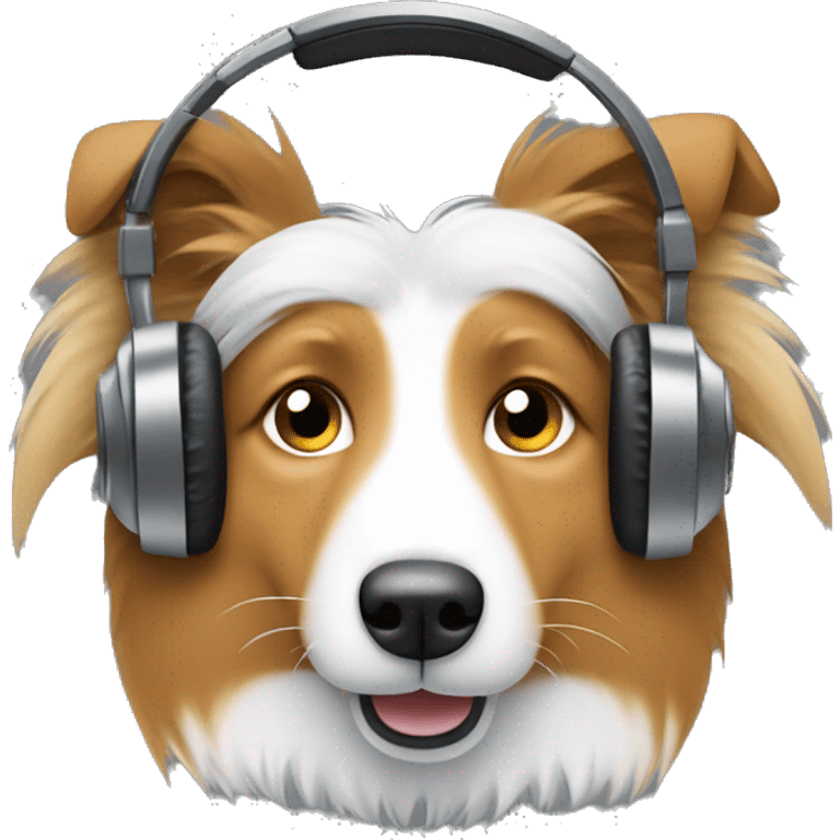 shetland sheepdog with earphones emoji