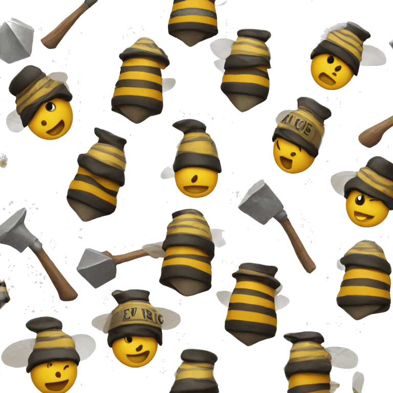 bee in mining hat with mining pickaxe emoji