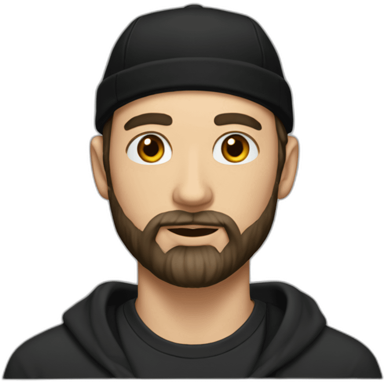 young white man with long hair, a black cap and a black beard. he wears earrings emoji