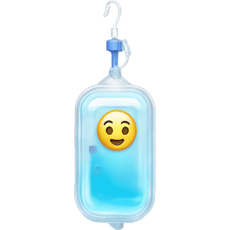 Rectangular transparent plastic iv bag filled with 500ml of fluid hanging on an iv pole in an intensive care unit  emoji