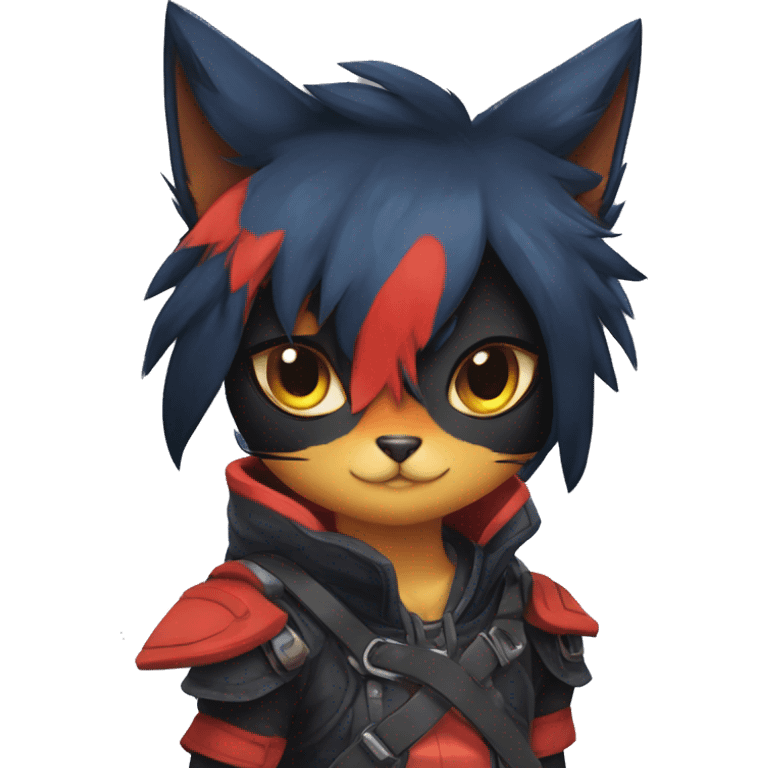 Edgy Shy Anthro Warrior cool pretty dark Litten-Pokémon-cat-fursona-animal techwear emoji