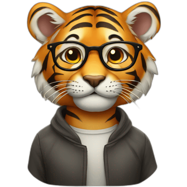 thoughtful little tiger in glasses emoji