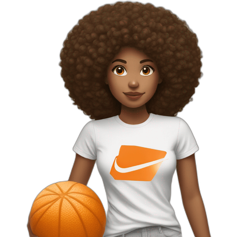 Fille blance avec un afro orange et un t-shirt nike emoji