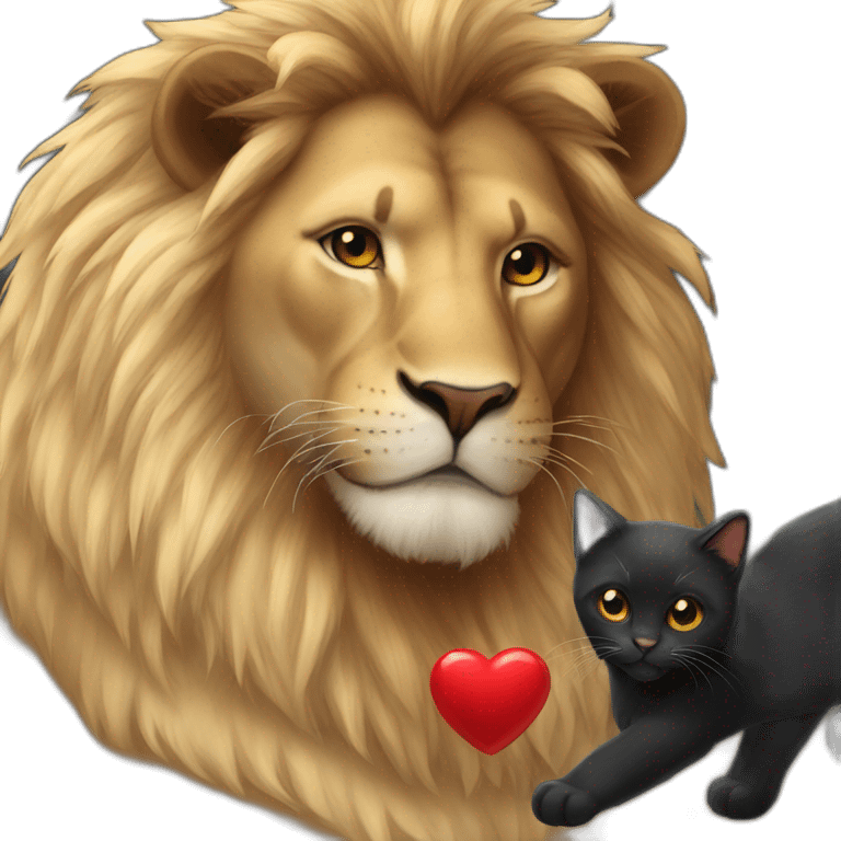 Lion and black cat red heart emoji