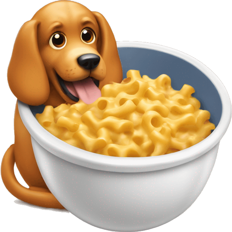 Big orange dog in a bowl of mac and cheese emoji