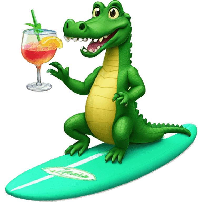 alligator with a cocktail on a surfboard  emoji