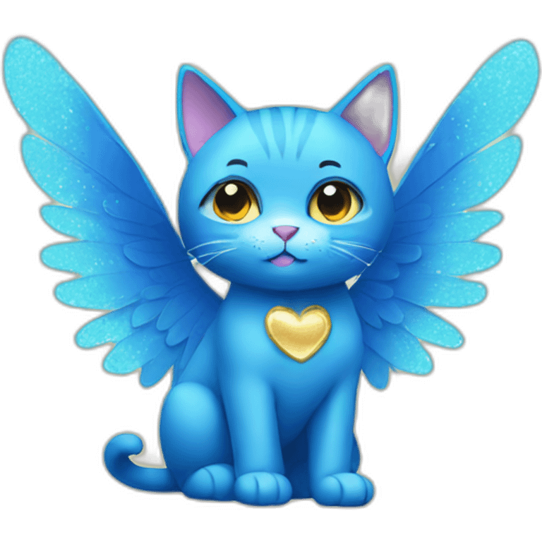 Glitter blue cat with wings emoji