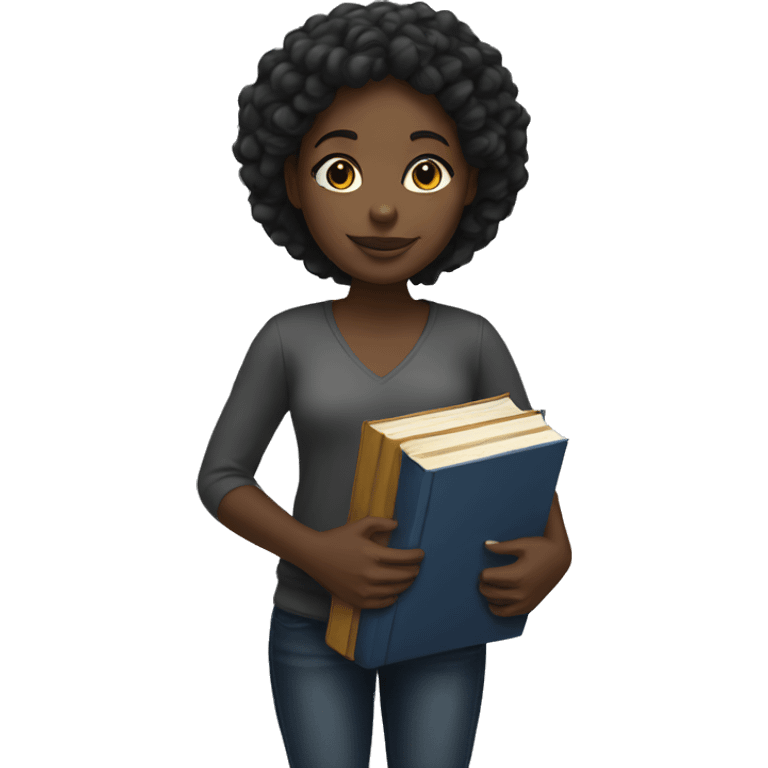 black girl holding tall book stack emoji