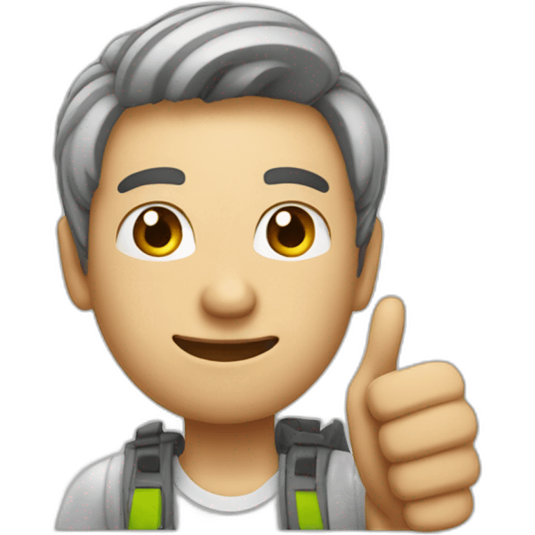 male character with a facial expression that conveys intelligence and technical skills, while making a thumbs-up gesture to indicate approval emoji