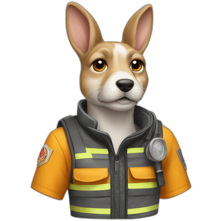 a jackrabbit terrier dog who works as a firefighter and wears a bulletproof vest emoji