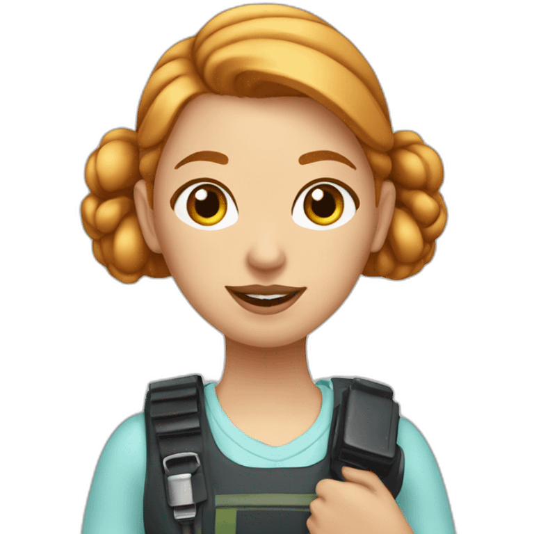 girl with her strawberry blonde hair in a bun and a walkie talkie emoji