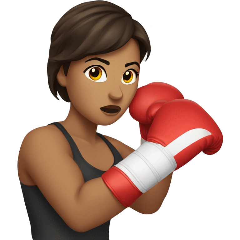 Brunette woman boxer throwing a punch emoji