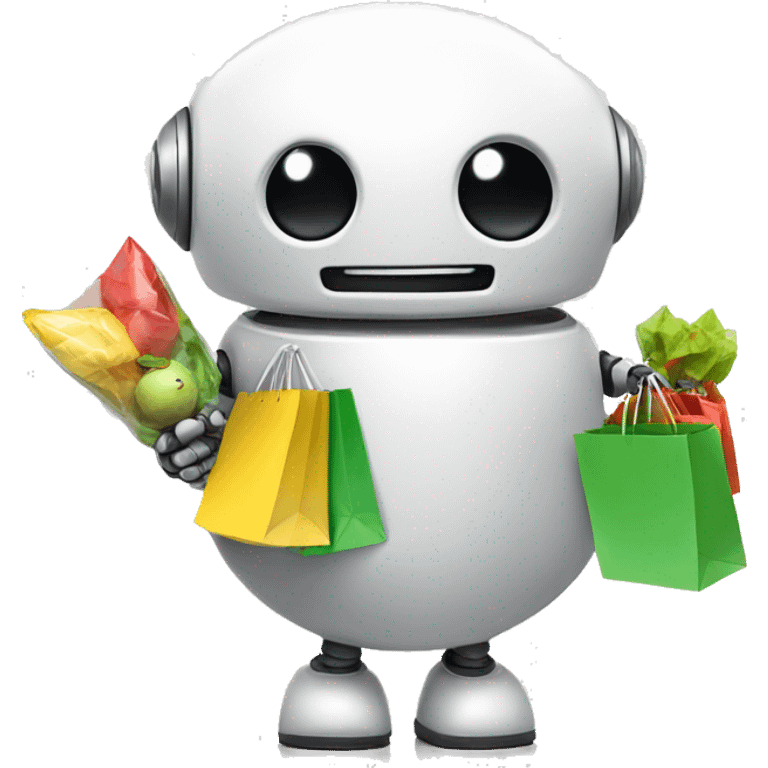 cute round happy robot with shopping bags emoji