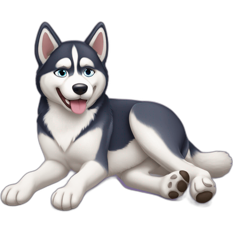 Husky dog lying on his back with legs up emoji