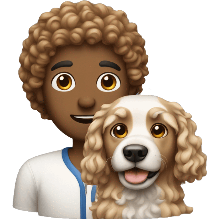 A curly head man with a dog emoji