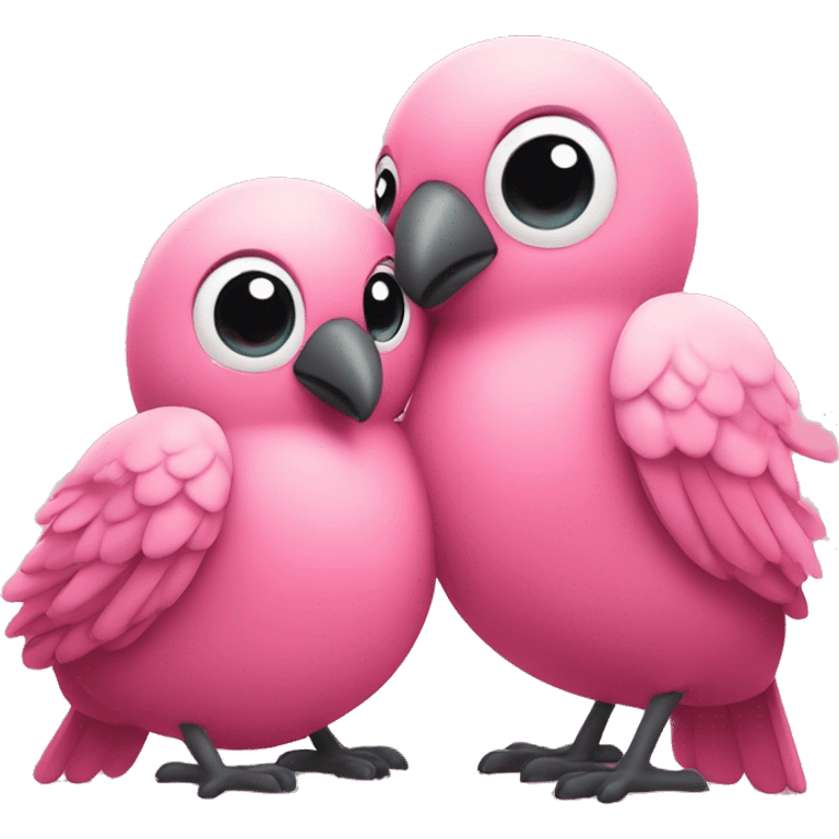 Two cute pink birds are hugging each other and are forming a heart shape expressing love and affection  emoji