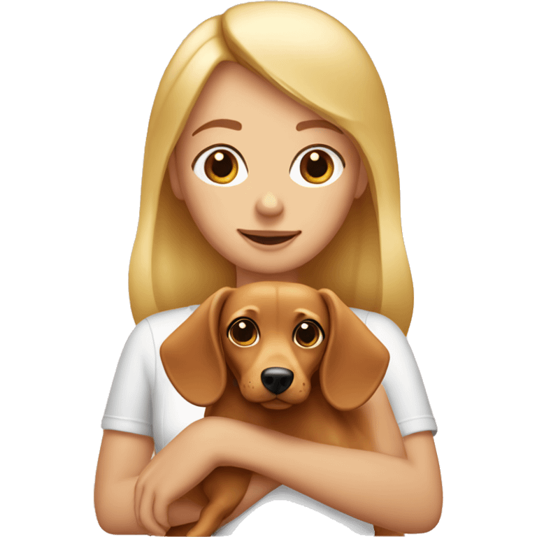 Blonde girl holding a wiener dog  emoji