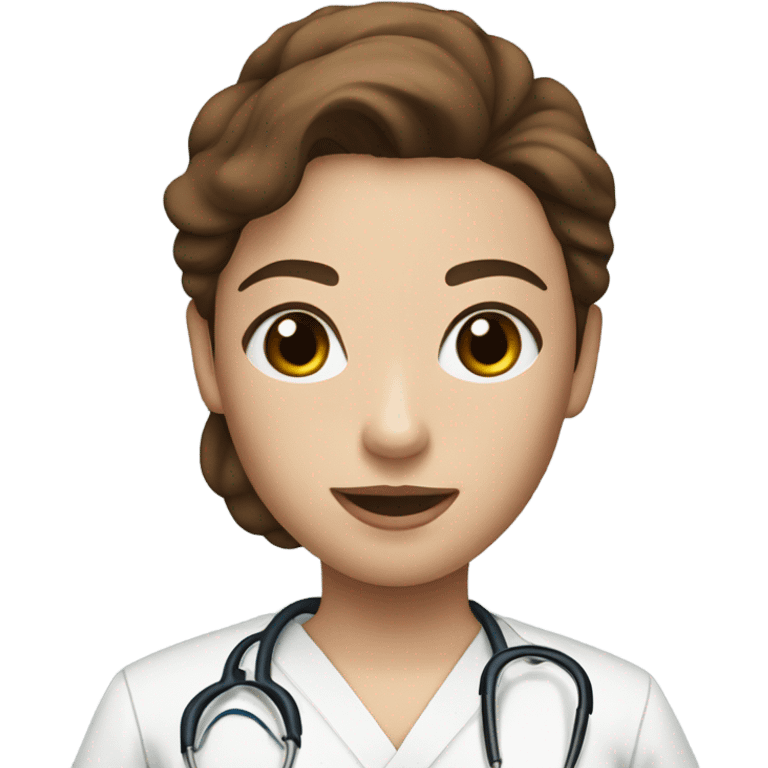 Nurse with blue eyes brown hair and white scrubs emoji