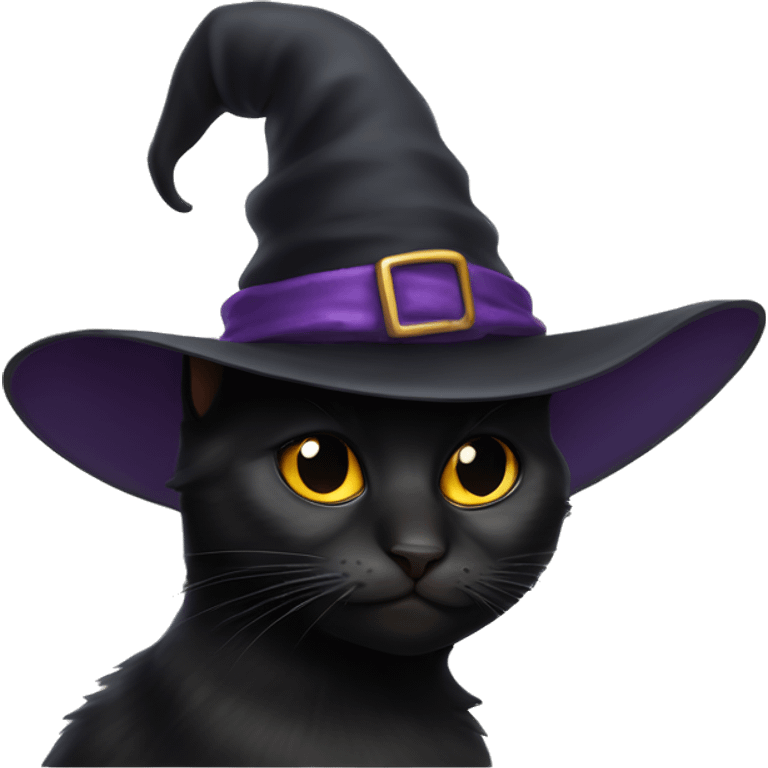 A black cat in a witch's hat. emoji