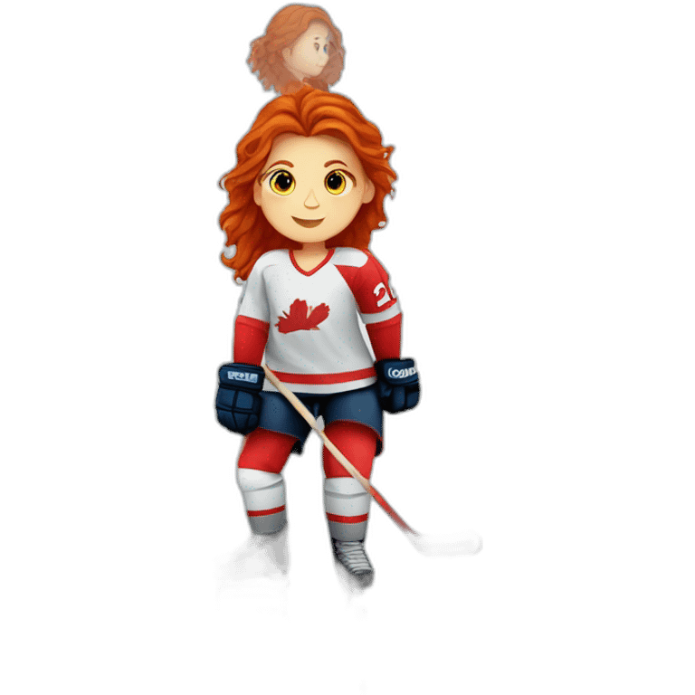 Red haired Girl ice hockey player on ice emoji