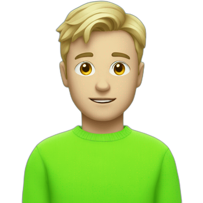 white boy in neon green sweater with cassette in his hand emoji