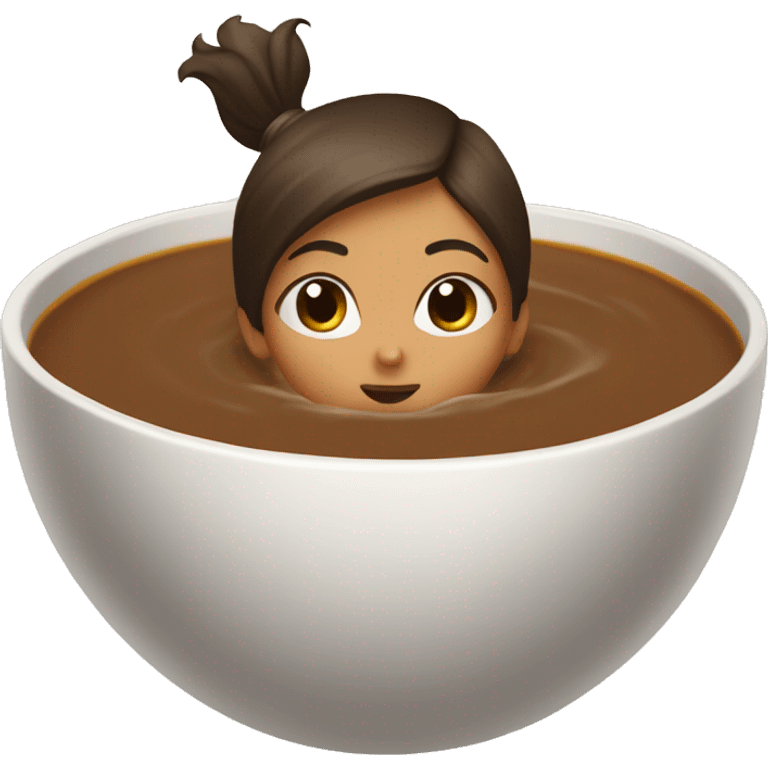 A girl diving into a bowl of brown soup emoji