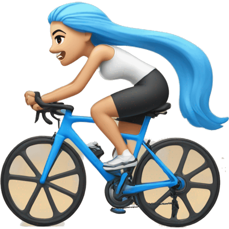 White Girl with blue hair riding peloton bike  emoji