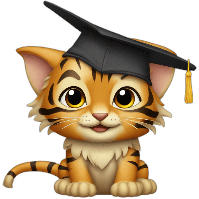 cuty tiger similar to baby yoda with a university mortarboard emoji