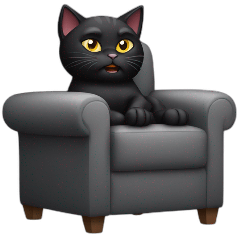 Angry Black cat sitting comfy in a armchair emoji