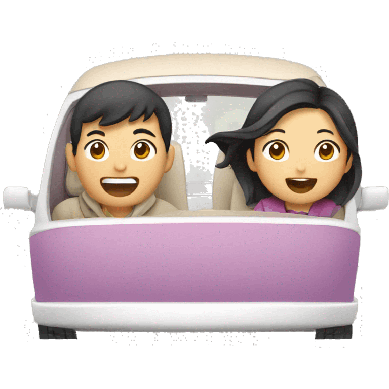 Cute Asian couple excitedly traveling  emoji