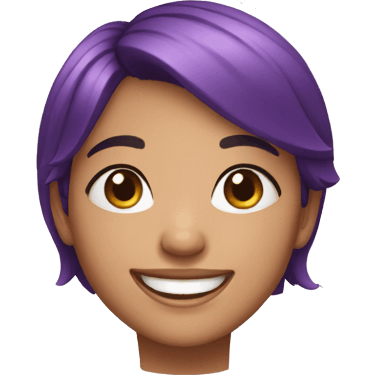 happy face brazilian girl, black eyes, beautiful smile, short purple hair emoji