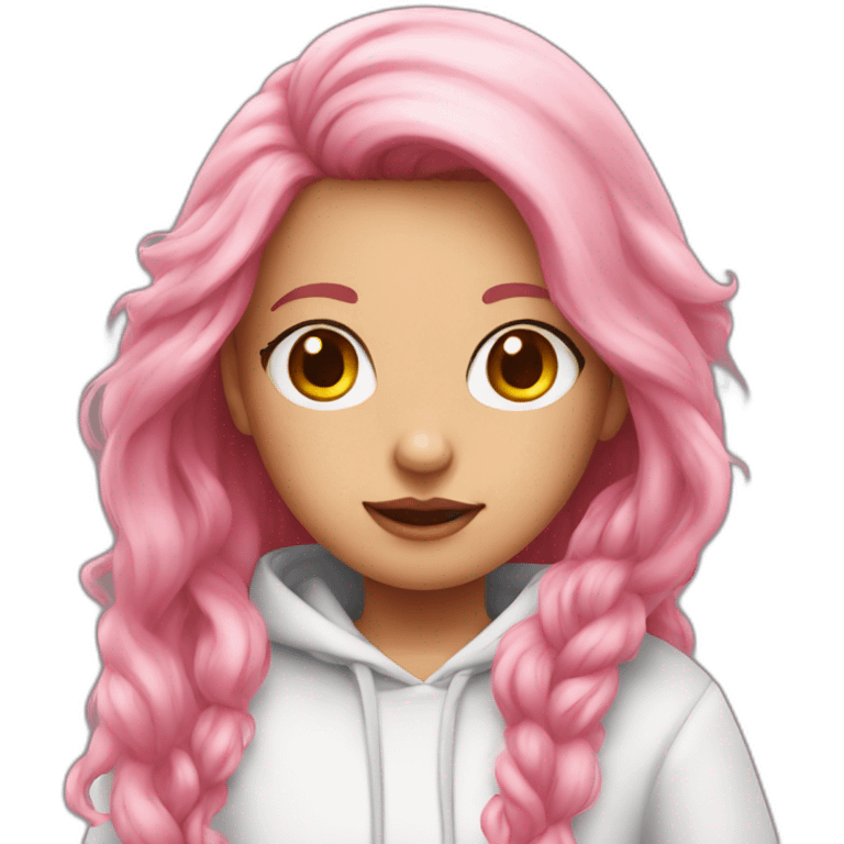 Long pink hair girl in white hoodie emoji