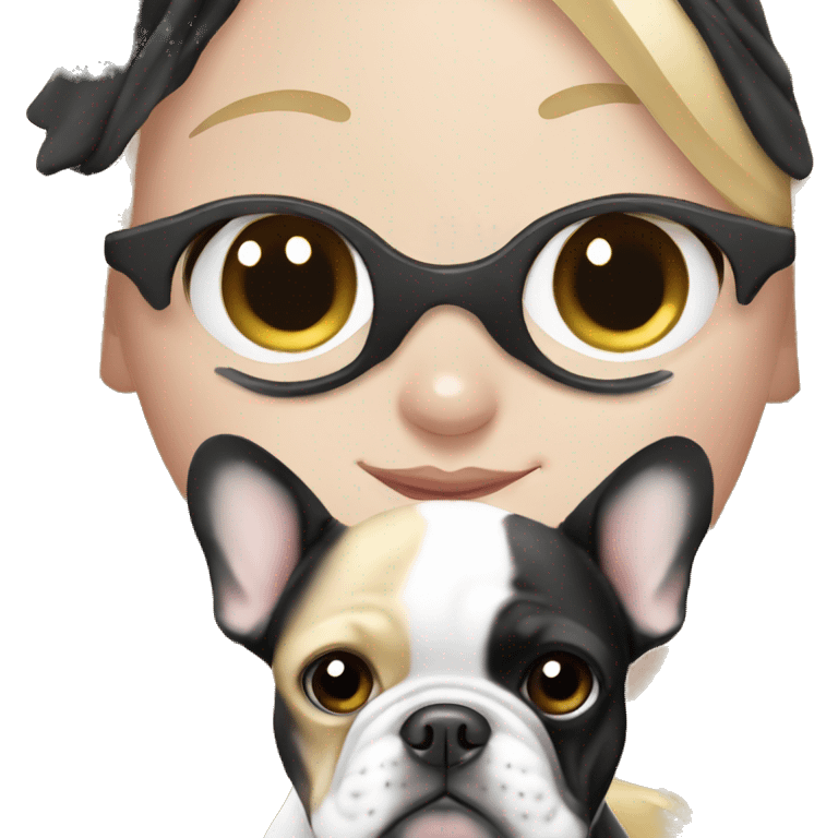 black/white french bulldog with blonde girl emoji